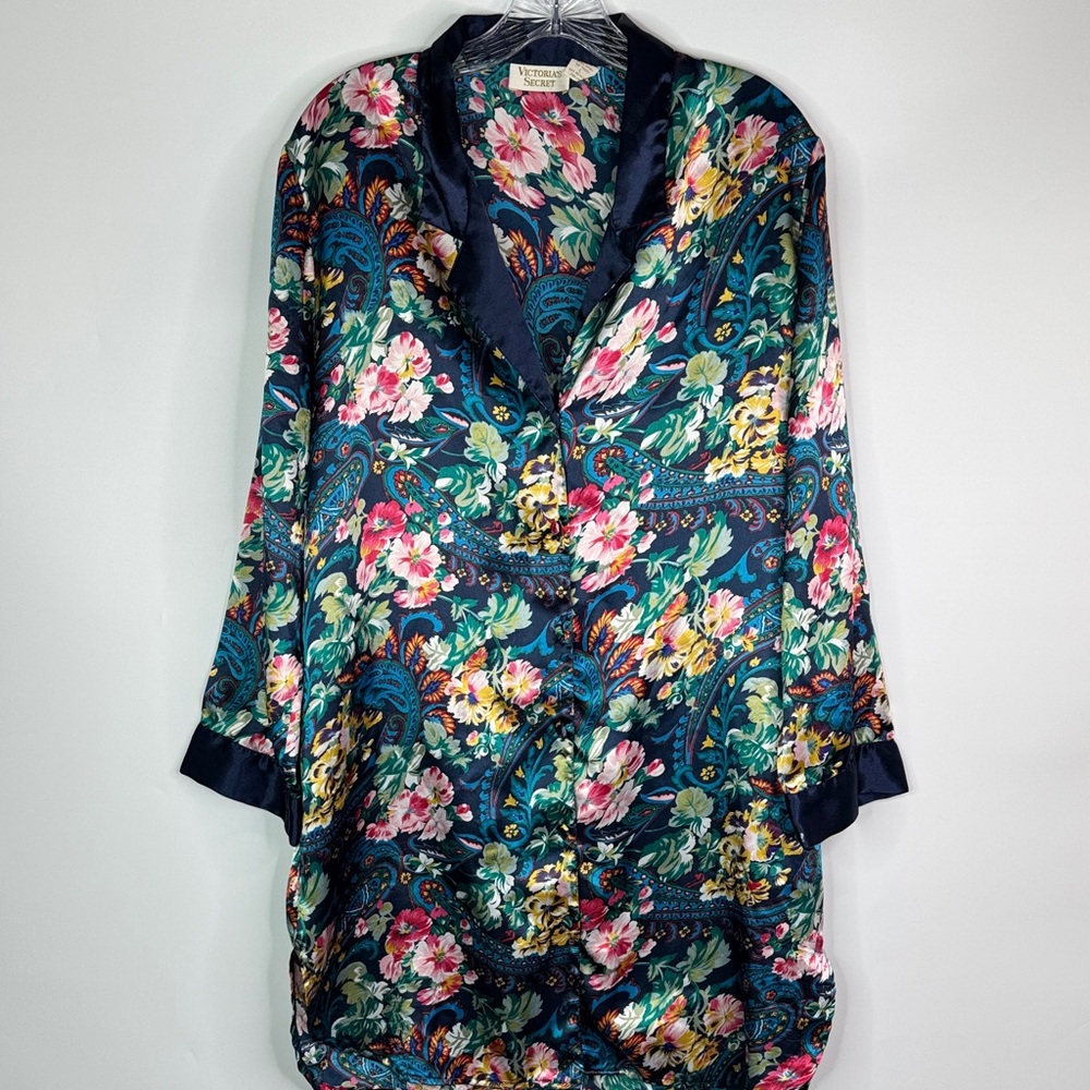 Vintage Victoria's Secret Gold Label Satin Floral Nightshirt Size Large